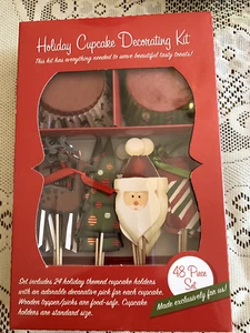 Holiday Christmas Cupcake Decorating Kit 48 Piece Set New In Box Holders Picks - Picture 1 of 2