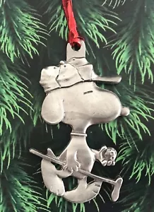 Pewter Silver SNOOPY Golfer Golfing Charlie Brown Christmas Tree Ornament Gift A - Picture 1 of 2