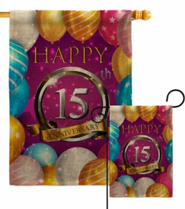Happy 15th Anniversary Sackleinen Garten Flagge Feier Geschenk Hof Haus Banner - Bild 1 von 19