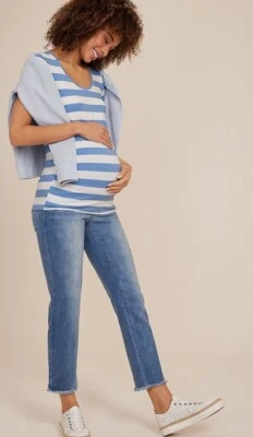 Maurices XL Maternity Striped Scoop Neck Top Short Sleeve Tee NWT Blue & White - Image 1 of 3