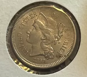 1867 Three cent nickel, Brilliant Almost Uncirculated ! - Picture 1 of 4