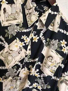 Vintage Hawaiian Shirt Silk Loop Collar Hula Girls Mens XL Tony Soprano Mafia - Picture 1 of 10
