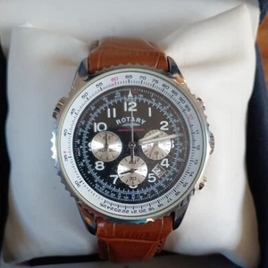Rotary Men’s Chronospeed Chronograph Date Brown Leather Strap Watch - Picture 1 of 14