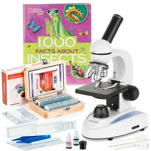 Kit de microscopio de estudiante Amscope 40X-1000X + libro de insectos + diapositivas preparadas + herramientas de preparación - Imagen 1 de 7