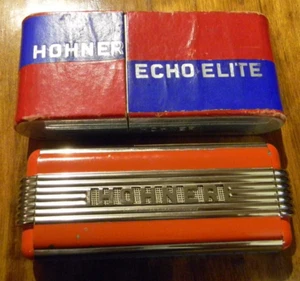 VINTAGE HOHNER ECHO ELITE DIATONIC HARMONICA WITH CASE (ART DECO DESIGN) C & G - Picture 1 of 20