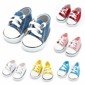 Doll Shoes Vintage Fashion Sneakers Canvas Denim Lace-up Footwear Fits 18 Inch