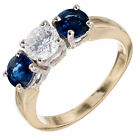 EGL Certified 1.69 Carat Diamond Sapphire Gold Three-Stone Wedding Band Ring