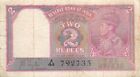 India  2  Rupees  1937  P 17a Series  A/44  Kg. G. VI  Circulated Banknotes QZ39