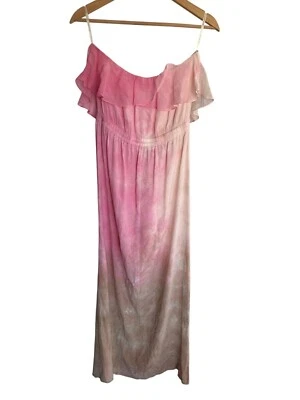 Gypsy Women's Med Pink Beige Silk Strapless Maxi Dress Boho Beach Resortwear - Image 1 of 4