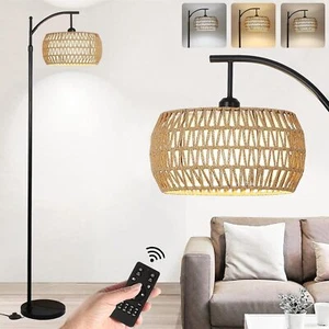 Smart Floor Lamp with Rattan Shade, 165-185cm Adjustable Height, Remote & App - Picture 1 of 9
