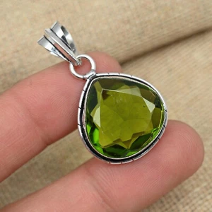 Alluring Peridot Topaz Gemstone 925 Sterling Silver Handmade Pendant B-11 - Picture 1 of 5