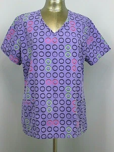 SB Scrubs Purple Geometric Top Size M Chest 46 V-Neck Short Sleeve 304-23019 - Picture 1 of 7