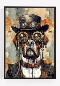 Póster fotográfico estampado perro boxeador steampunk sin marco A4 elegante vestido vintage - Imagen 1 de 1