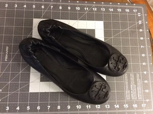 Zapatos planos de ballet Tory Burch TODOS negros granulados de cuero talla 8M - Imagen 1 de 11