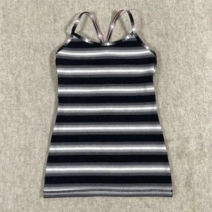 Ivivva By Lululemon Size 10 Racerback Tank Black White Striped Built In Bra - Picture 1 of 10