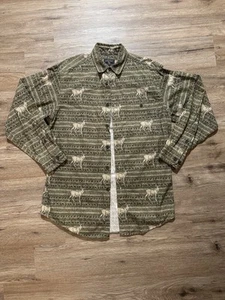 🔥Vintage Woolrich Flannel Shirt Mens Sz. L Button Dark Green Whitetail Deer🔥 - Picture 1 of 6