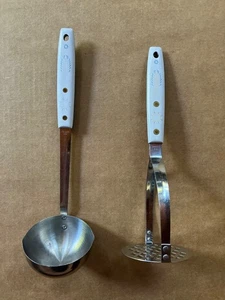 Vintage Ladle & Potato Masher w/Wheat & Sunburst Pattern, Stainless, USA - Picture 1 of 20