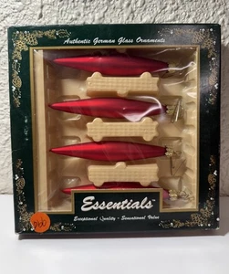 Vintage Essentials Deutscher Christbaumschmuck 4er Set Tropfenform Rot 5 Zoll - Bild 1 von 6