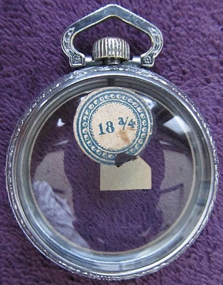 16 size Illinois chrome plate nickel pocket watch case  stem  lever display back - Image 1 of 4