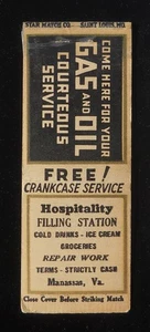 1920er SELTEN STAR MATCH GAS ÖL Gastgewerbe Tankstelle Eis Manassas VA - Bild 1 von 2