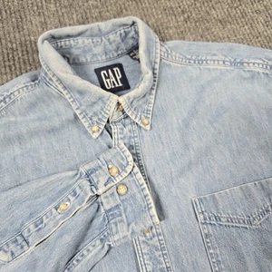 Vintage GAP Denim Shirt Mens Large Blue Button Down Made USA Pocket 90s Workwear - Picture 1 of 10