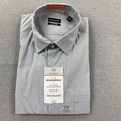 Van Heusen Shirt Mens Large Gray Button Up Regular Fit Stain Shield Stretch - Image 1 of 4