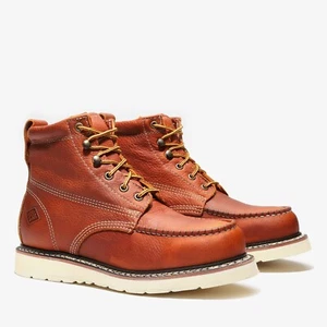 Men's Light Brown 6 Moc Toe Leather Steel Toe Work Boots BAT-640 Size 6-13 (D,M) - Picture 1 of 8