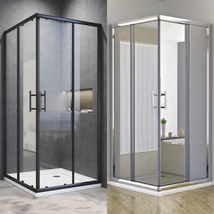 Square Corner Sliding Doors Shower Screen Chrome&Black 800/860/900/1000/1200mm - Picture 1 of 20