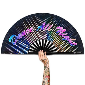 Large Folding Fan, 13 Inch Clack Rave Fan Hand Held Fan for Women Men with Pr... - Picture 1 of 6