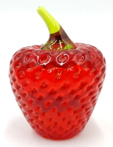 Fermacarte vintage VETRO FRAGOLA frutta rosso con gambo verde 3,25" VIKING ? - Foto 1 di 7