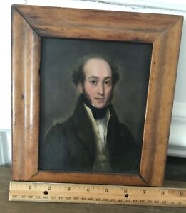Ancien portrait de bel homme début 19ème - huile à bord vers 1830