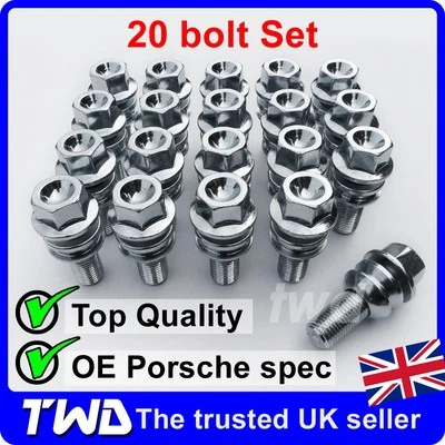 20x WHEEL BOLTS FOR PORSCHE 996 997 991 992 (OE STYLE) ALLOY SILVER LUG NUT STUD - Image 1 of 4