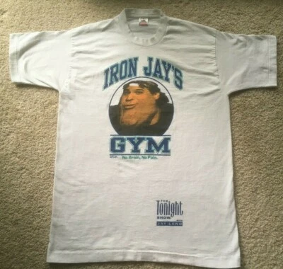 CAMISETA VINTAGE 1995 IRON JAY LENO'S GYM THE TONIGHT SHOW COMEDIA DE COLECCIÓN SNL AÑOS 90 Foto 1 de 4
