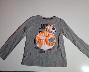 Star Wars Size Kids M 7/8 Long Sleeve Shirt, Gray Neon Orange Just Roll With It - Picture 1 of 5