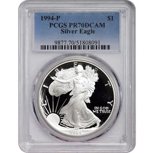 1994-P PCGS PR70 DCAM American Silver Eagle Proof Freshly graded 8091 - Picture 1 of 2
