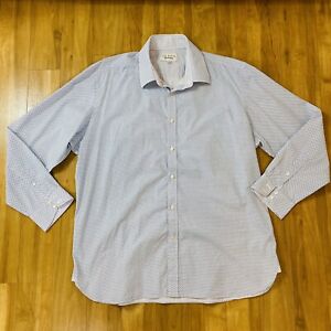 Ted Baker Mens Long Sleeve Shirt White Blue Button Collar Cotton Size 17.5 34/35