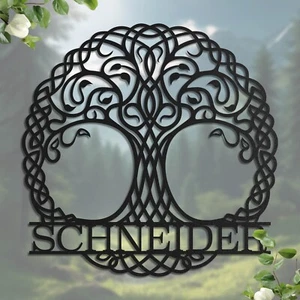 Yggdrasil Lebensbaum mit Familienname - Namensschild deko - Geschenk für frauen - Bild 1 von 7