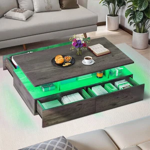 Coffee Table Open Space Dimmable LED Lights w/ 4 Drawers Storage for Living Room - Picture 1 of 11