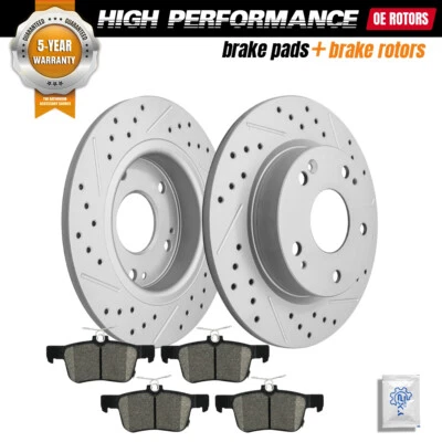 Rear Drilled Disc Rotors + Ceramic Brake Pads Set For Honda Civic 2016-2023 2024 - Image 1 of 4