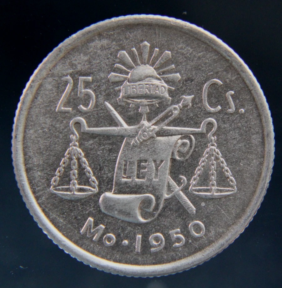 México 25 Centavos 1950, moneda de plata, 0.300 Foto 1 de 2