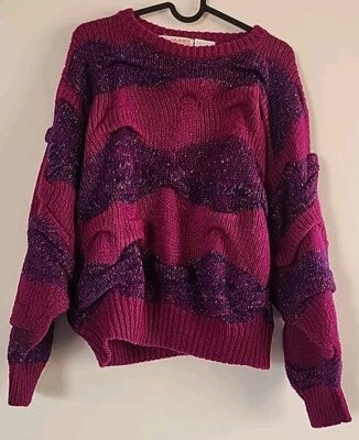 Suéter Suéter Tejido Vintage Gil Aimbez ESTÁTICO Esculpido Medio Rosa Púrpura Foto 1 de 4