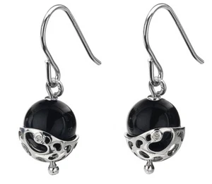 Pendientes de ónix negro orbe selene de plata de ley con diamantes - Imagen 1 de 1