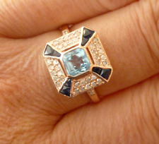 Art Deco Sky Blue Topaz Ring CZ Sapphire Engagement Diamond Antique Women Ring