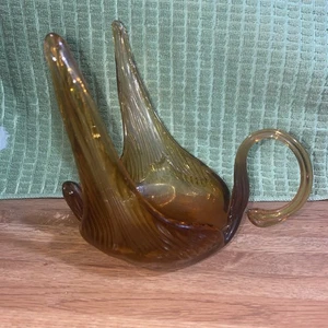 Vintage Bernstein mundgeblasen Schwan Glas Figur Flügel verlängert Schmuck Tablett Schale - Bild 1 von 5