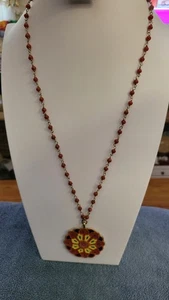 Boho Blumen Anhänger Halskette Glück 30" rot Perlen Halskette - Bild 1 von 4