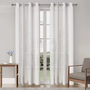 52 X 96 Slub Texture Stripe Cotton Light Filtering Single Curtain Linen/Whte/slv - Picture 1 of 5