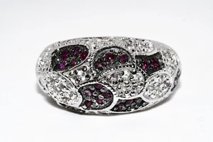 $395 .925 Sterling Silver 1.45CT Natural Ruby & Topaz Cluster Cocktail Ring - Picture 1 of 7