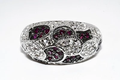 $395 .925 Sterling Silver 1.45CT Natural Ruby & Topaz Cluster Cocktail Ring - Image 1 of 4