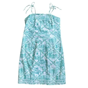 Vtg Lilly Pulitzer White Label Aqua Floral Travel Print Dress Size 14 - Picture 1 of 8