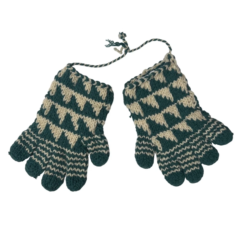 Ручной вязки шерстяная смесь перчатки бирюзовый кремовый зимний скандинавский Fair Isle геометрический узор - Изображение 1 из 4